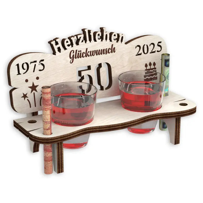 Holz Schnapsbank Geschenk mit Geburtstags Gravur für Jubiläum oder Geburtstag