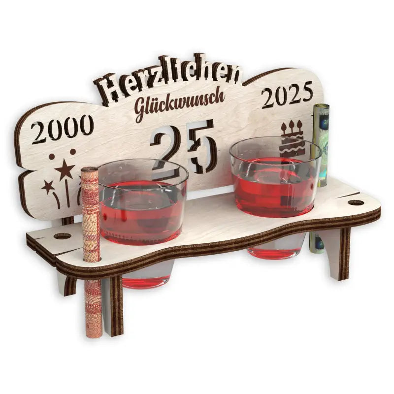 Holz Jubiläum schnapsbank geschenk mit gravur und drinks für Geburtstagsfeier