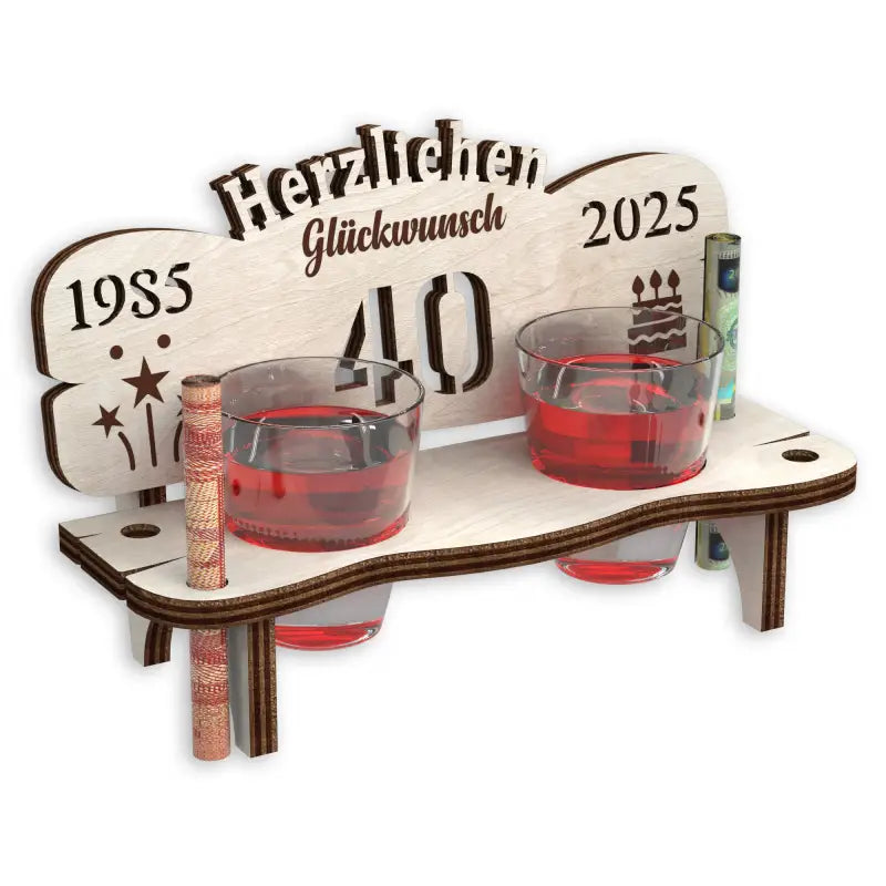 Holz Schnapsbank Geschenk mit Gravur für Geburtstag oder Jubiläum
