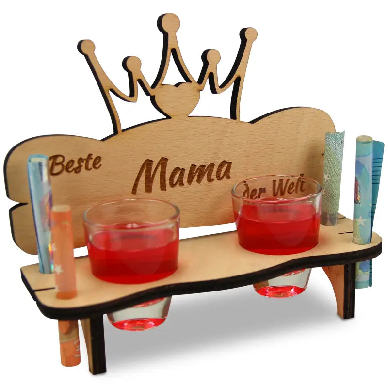 Holz Schnapsbank Geschenk mit Geburtsstagsgravur und Kronen-Design für Jubiläum