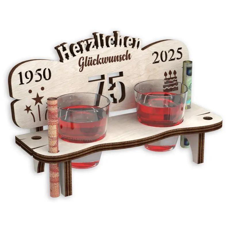 Holz Schnapsbank Geschenk mit Gravur für Geburtstag oder Jubiläum, perfekt zum Holz Jubiläum