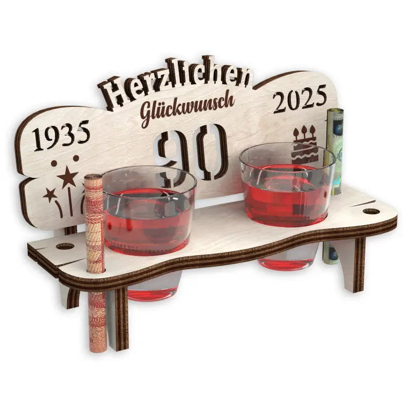 Holz Schnapsbank Geschenk mit Geburtstags Gravur für Jubiläum oder Geburtstag