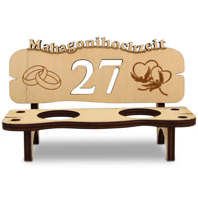 Holz Schnapsbank mit Gravur Geschenk zur Hochzeit oder Jubiläum als Flaschenhalter
