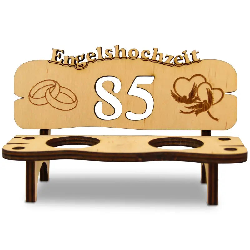 Schnapsbank aus Holz mit Gravur und Hochzeitsdeko als Geschenk zur Hochzeit oder Jubiläum