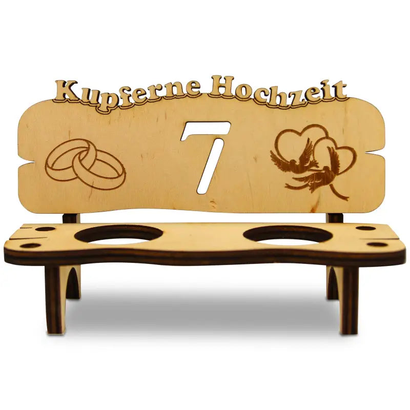 Holz Schnapsbank mit Gravur Geschenk zur Hochzeit oder Jubiläum als Weinflaschenhalter