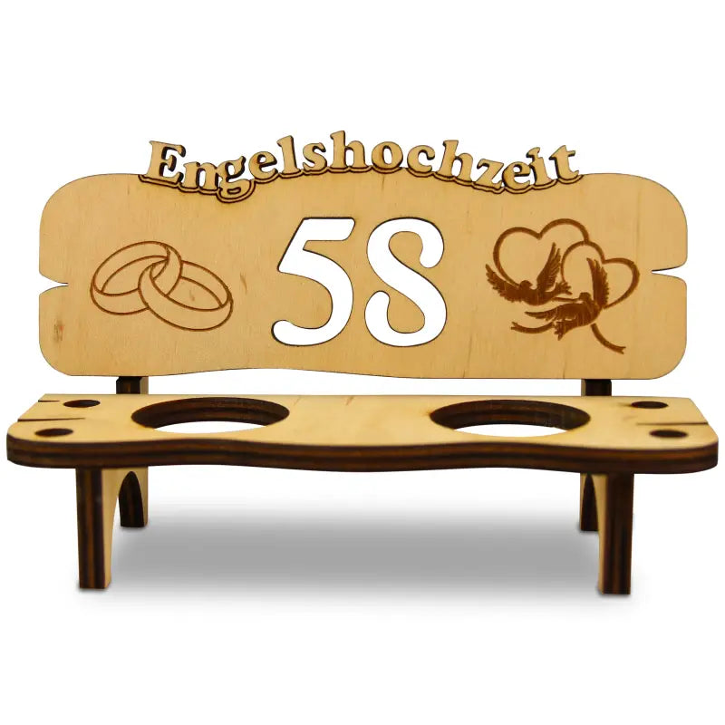 Holz Schnapsbank mit Gravur und Cutouts als Geschenk zur Hochzeit oder Jubiläum
