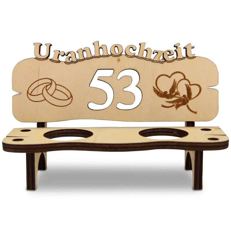 Holz Schnapsbank mit gravierter Hochzeits- oder Jubiläumsdesign als Geschenk