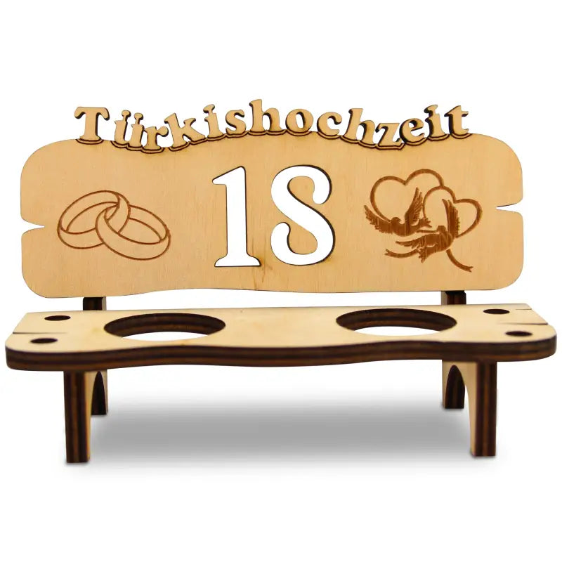 Holz-Schnapsbank mit Gravur als Geschenk zur Hochzeit oder Jubiläum