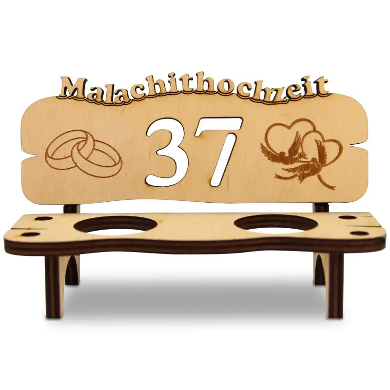 Holz-Schnapsbank mit Gravur, Geschenk zur Hochzeit oder Jubiläum als Weinflaschenhalter