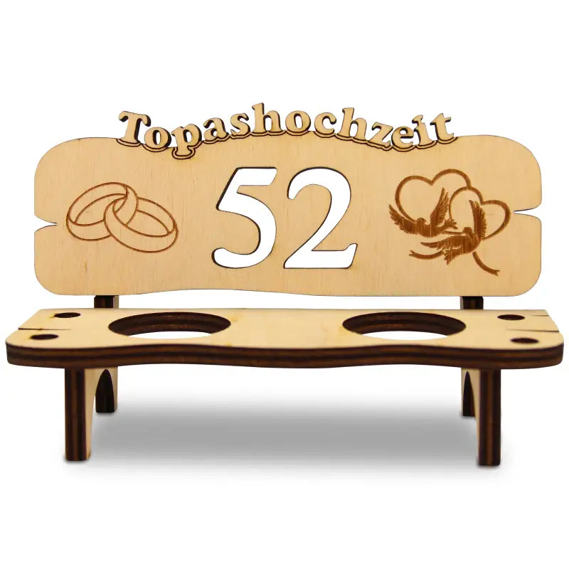 Holz-Schnapsbank mit Gravur, Herz und Ring Design, ideales Geschenk zur Hochzeit or Jubiläum