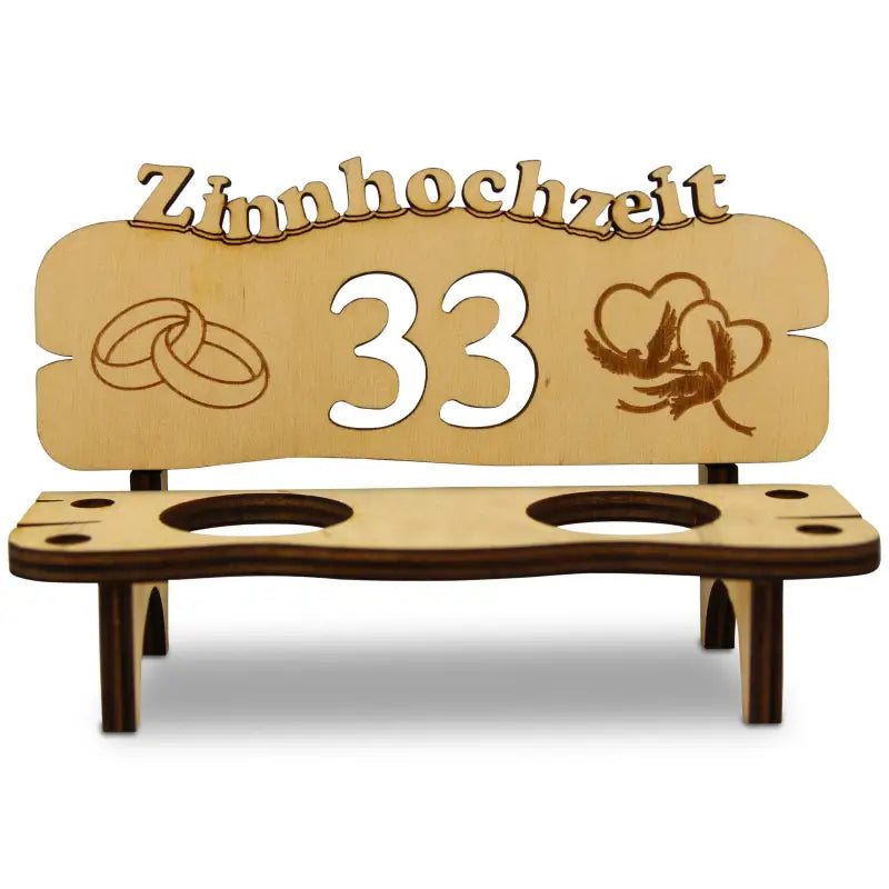 Schnapsbank aus Holz mit Gravur als Geschenk zur Hochzeit oder Jubiläum