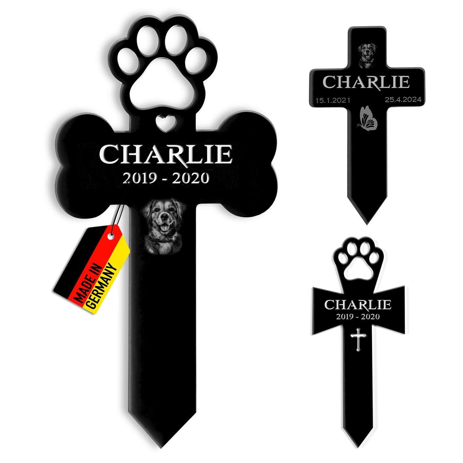 Schwarzes Acryl Grabkreuz für Haustiere mit personalisiertem Design und wetterfester Oberfläche