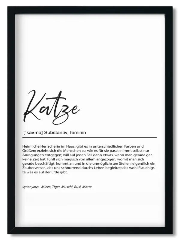Gerahmtes Spruchposter mit Definition von Katze als Geschenk für beste Freundin