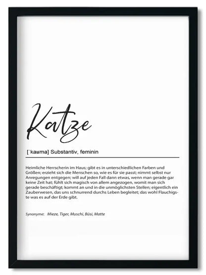 Gerahmtes Spruchposter mit Definition von Katze als Geschenk für beste Freundin