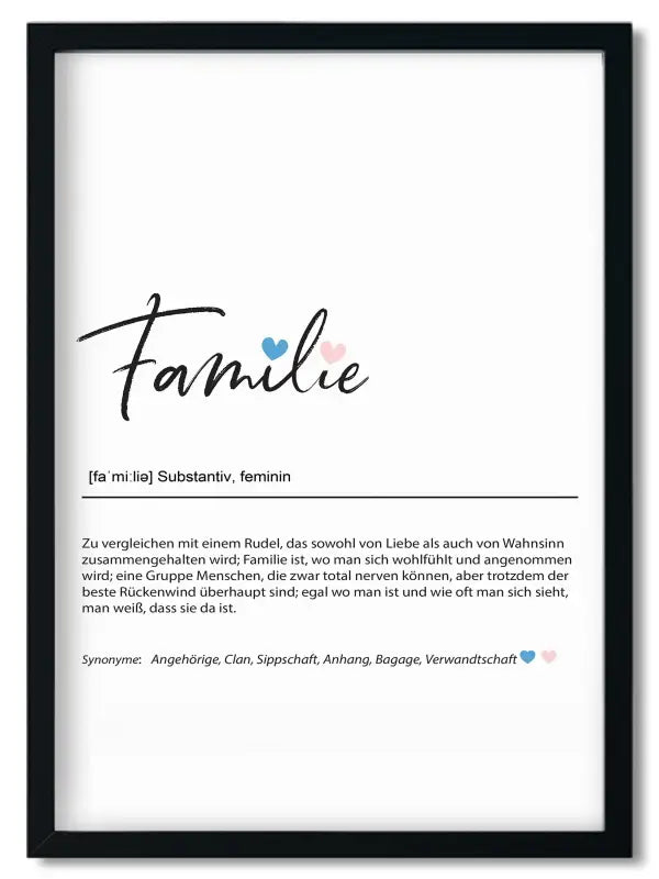 Gerahmtes Familie Definition Print im Handlettering Stil als Geschenk für beste Freundin