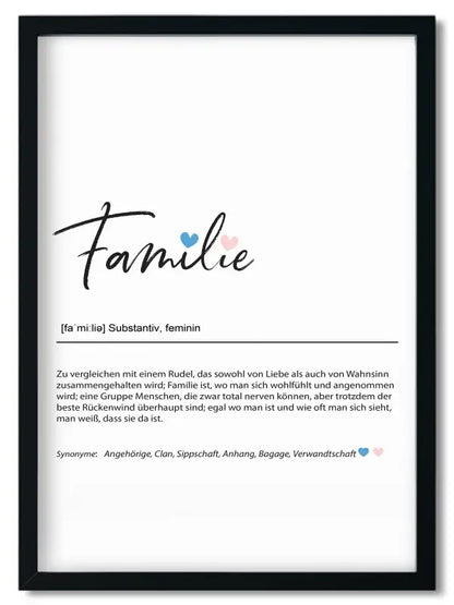 Gerahmtes Familie Definition Print im Handlettering Stil als Geschenk für beste Freundin