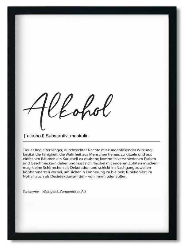 Gerahmtes Bruder Spruchposter im Handlettering Stil mit Alkoholdefinition, perfektes Geschenk für beste Freundin