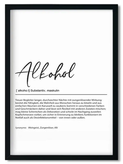Gerahmtes Bruder Spruchposter im Handlettering Stil mit Alkoholdefinition, perfektes Geschenk für beste Freundin