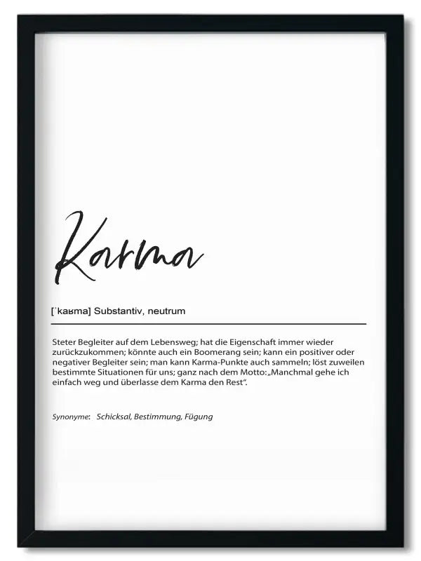 Gerahmtes Bruder Spruchposter im Handlettering Stil mit Definition von Karma für beste Freundin
