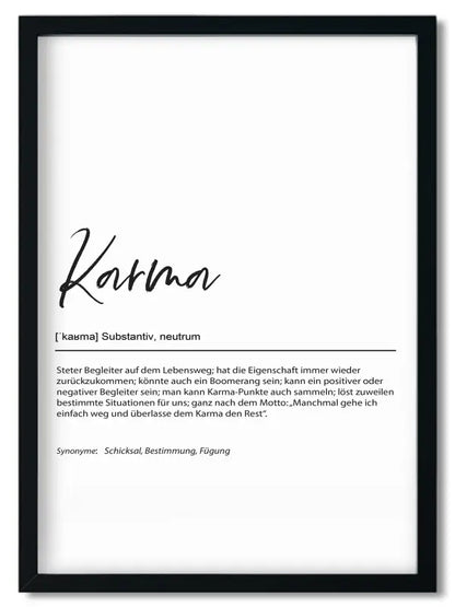 Gerahmtes Bruder Spruchposter im Handlettering Stil mit Definition von Karma für beste Freundin