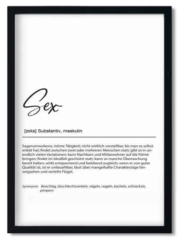 Gerahmtes Bruder Spruchposter im Handlettering Stil mit Definition von Sex für beste Freundin