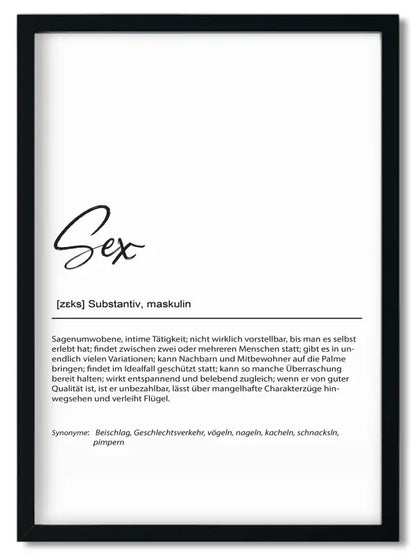 Gerahmtes Bruder Spruchposter im Handlettering Stil mit Definition von Sex für beste Freundin