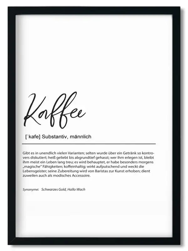 Gerahmtes Kaffee Definition Print als Geschenk für beste Freundin in Handlettering Stil