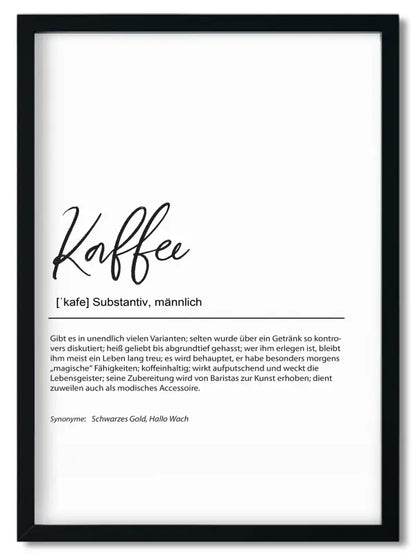 Gerahmtes Kaffee Definition Print als Geschenk für beste Freundin in Handlettering Stil