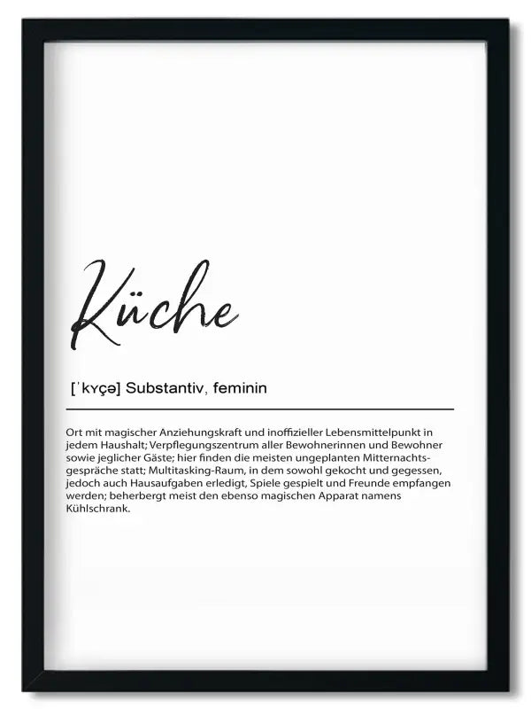 Gerahmtes deutsches Küchen-Definitionen-Print Geschenk für beste Freundin im Handlettering Stil