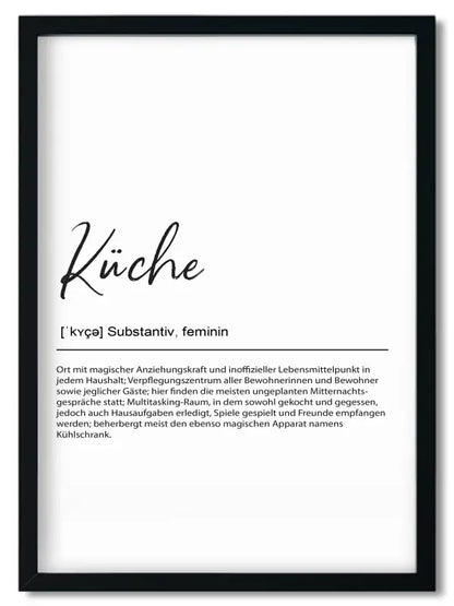 Gerahmtes deutsches Küchen-Definitionen-Print Geschenk für beste Freundin im Handlettering Stil