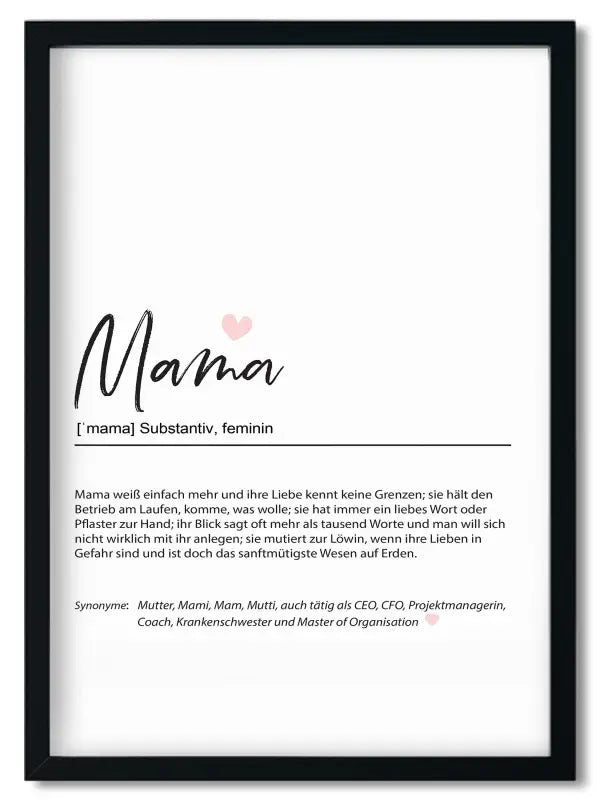 Gerahmtes Mama Definition Print im Handlettering Stil als Geschenk für die beste Freundin