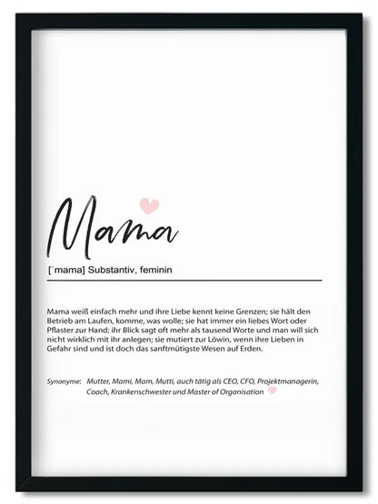 Gerahmtes Mama Definition Print im Handlettering Stil als Geschenk für die beste Freundin