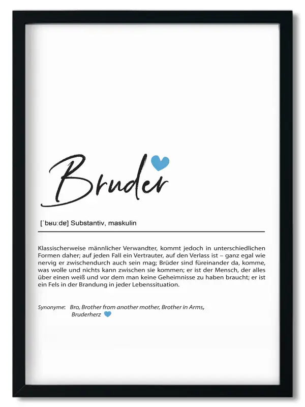 Gerahmtes Bruder Spruchposter im Handlettering Stil als Geschenk für beste Freundin