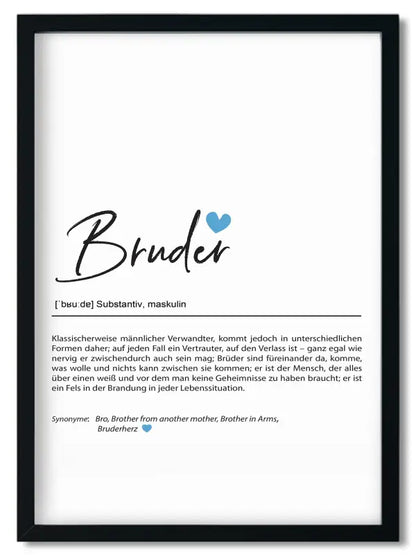 Gerahmtes Bruder Spruchposter im Handlettering Stil als Geschenk für beste Freundin
