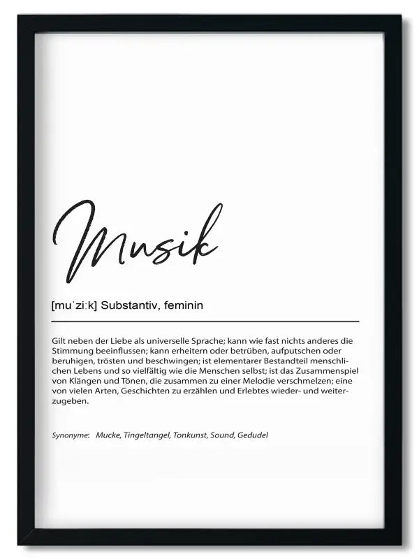 Gerahmtes Bruder Spruchposter im Handlettering Stil mit Definition von Musik für beste Freundin