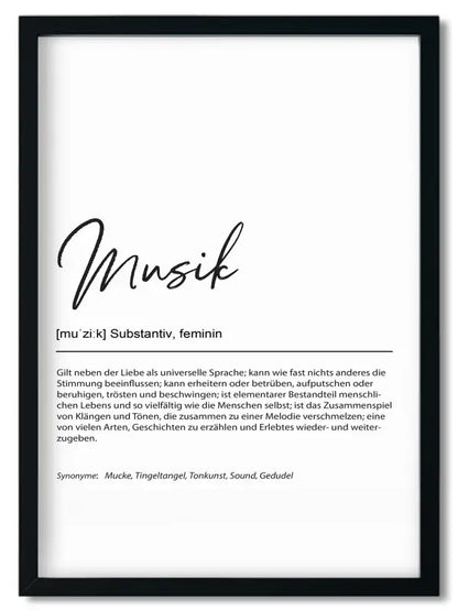 Gerahmtes Bruder Spruchposter im Handlettering Stil mit Definition von Musik für beste Freundin