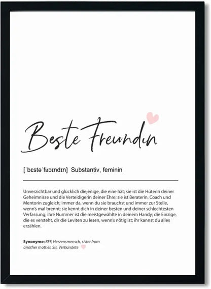 Gerahmtes Bruder Spruchposter im Handlettering Stil mit Definition von beste freundin
