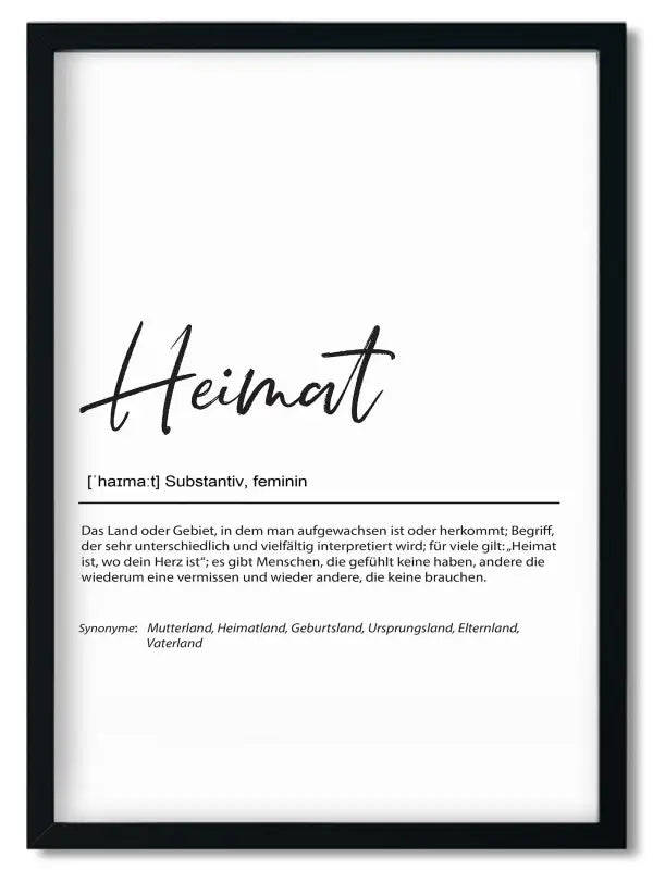 Gerahmtes Bruder Spruchposter im Handlettering Stil mit Definition von Heimat für beste Freundin
