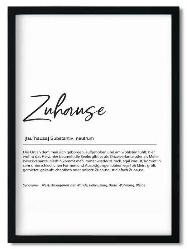 Gerahmtes Zuhause Definition Print im Handlettering Stil Geschenk für beste Freundin