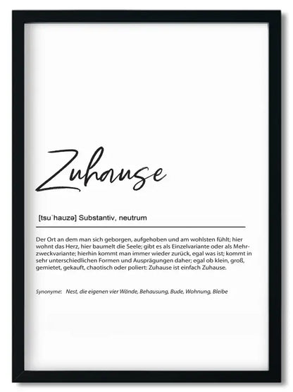 Gerahmtes Zuhause Definition Print im Handlettering Stil Geschenk für beste Freundin