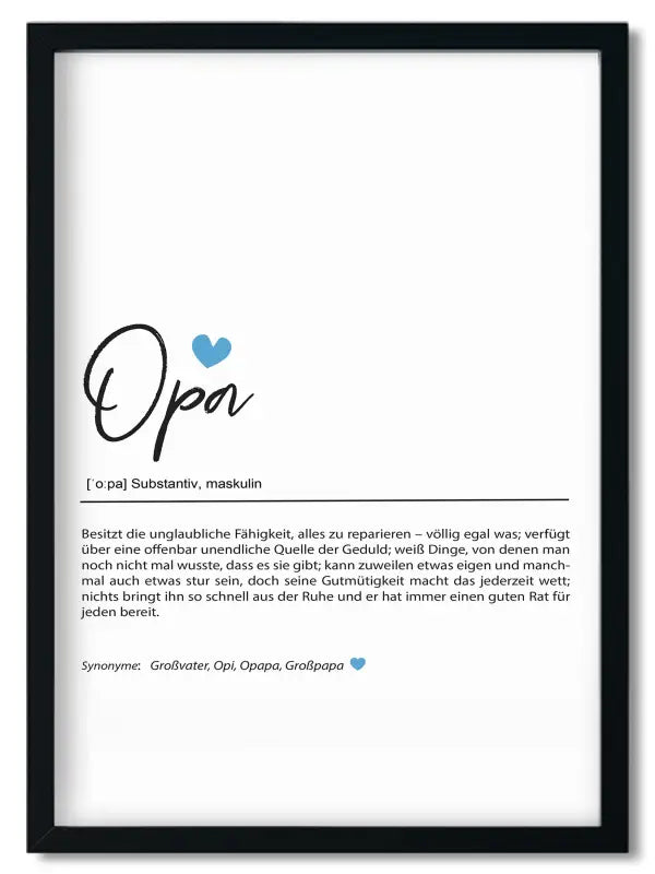 Gerahmtes Opa Definition Print im Handlettering Stil Geschenk für die beste Freundin