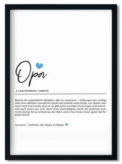 Gerahmtes Opa Definition Print im Handlettering Stil Geschenk für die beste Freundin