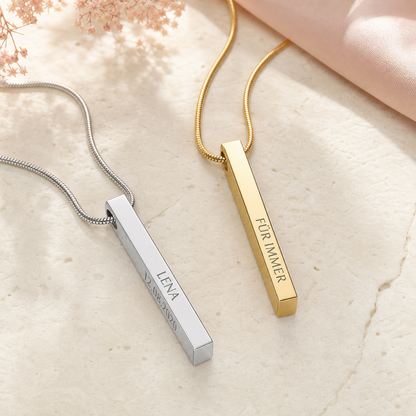 Vierseitige Stabkette mit Gravur – Silber und Gold